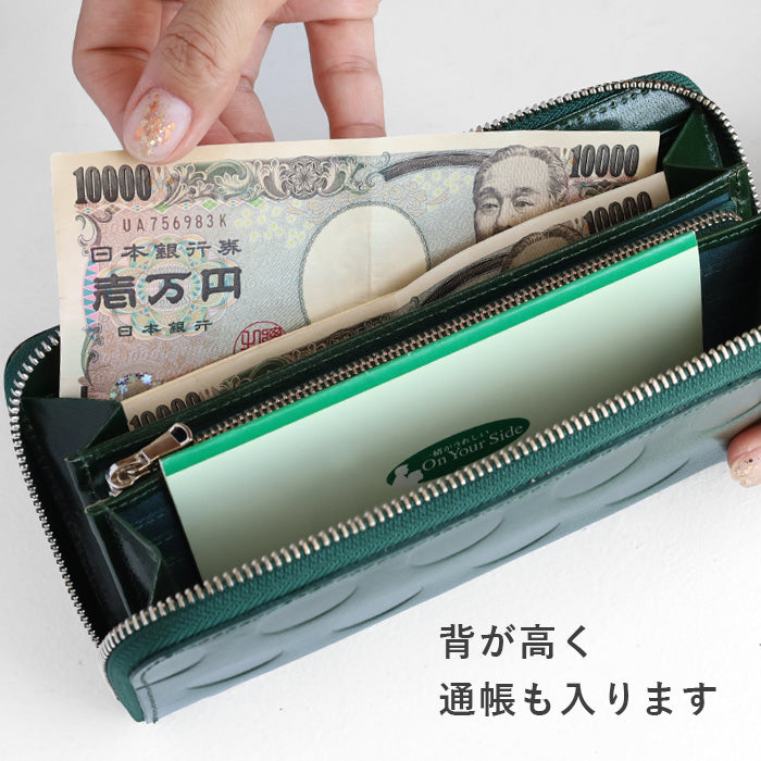 ZOO 錢包長款錢包意大利皮革圓點圖案圓形拉鍊綠色 Caracal 錢包 [Z-ZLW-077-GR] 