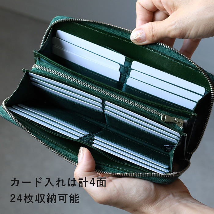 ZOO 錢包長款錢包意大利皮革圓點圖案圓形拉鍊綠色 Caracal 錢包 [Z-ZLW-077-GR] 