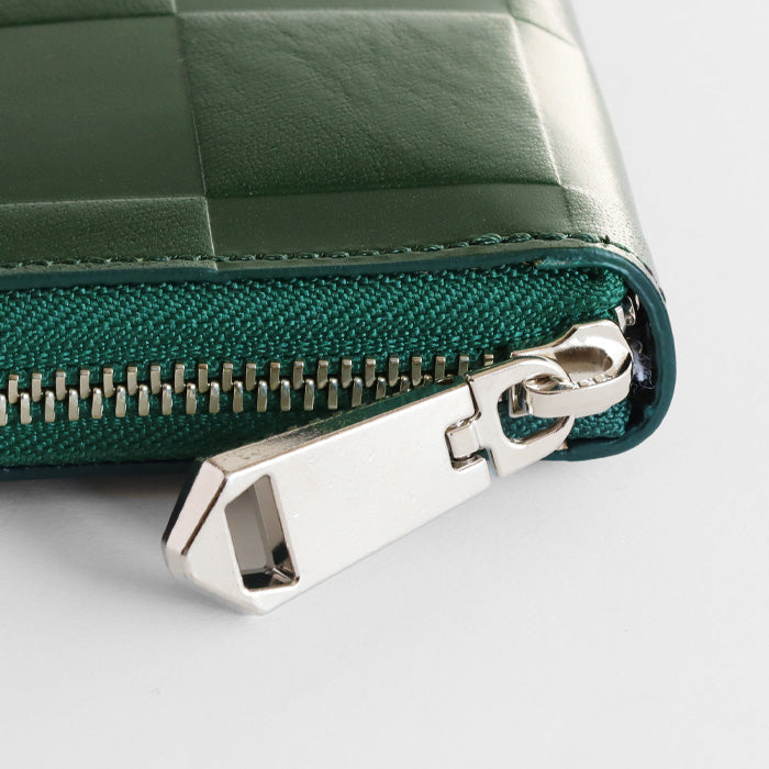 ZOO(ズー) 財布 長財布 イタリアンレザー ブロックチェック ラウンドファスナー グリーン カラカルウォレット[Z-ZLW-079-GR]