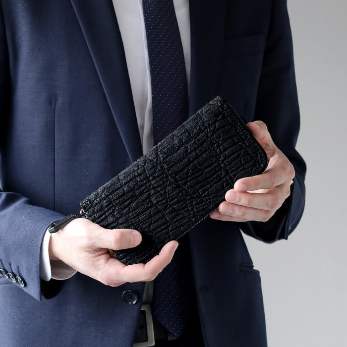 ZOO(ズー) 財布 長財布 象の鼻の革 ラウンドファスナー ブラック ピューマウォレット20 [Z-ZLW-092-BK] 象革財布