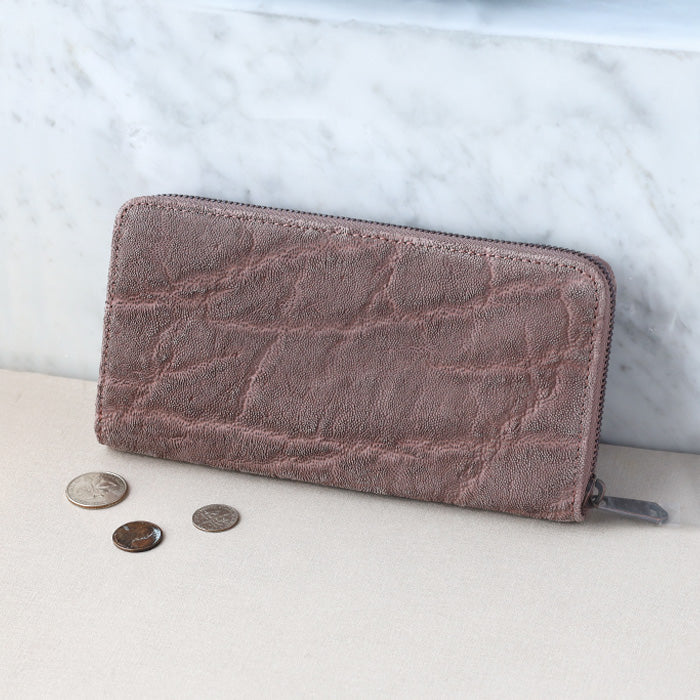 ZOO Wallet Long Wallet Elephant Leather Round Zipper Long Wallet Greige [Z-ZLW-101-GRG]