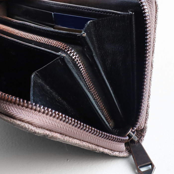 ZOO Wallet Long Wallet Elephant Leather Round Zipper Long Wallet Greige [Z-ZLW-101-GRG]