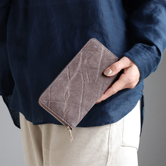 ZOO Wallet Long Wallet Elephant Leather Round Zipper Long Wallet Greige [Z-ZLW-101-GRG]