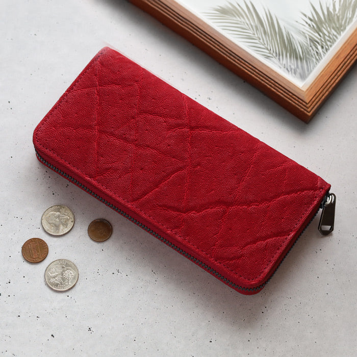 ZOO Wallet Long Wallet Elephant Leather Round Zipper Long Wallet Red [Z-ZLW-101-RD]