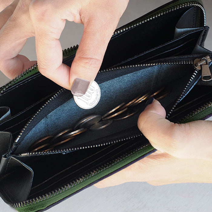 ZOO(ズー) 財布 長財布 カバ革 ラウンドファスナー グリーン ピューマウォレット24 [Z-ZLW-103-GR]