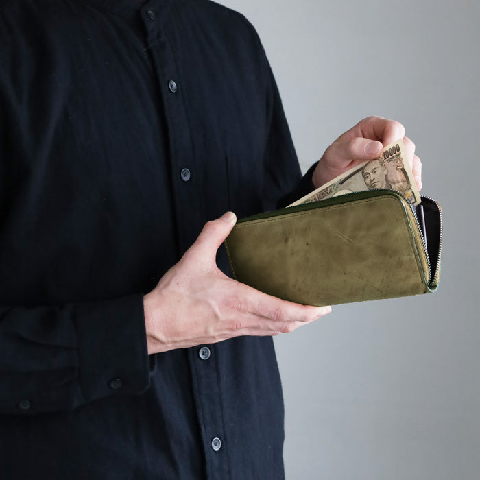 ZOO Wallet Long Wallet Kudu Leather Round Zipper Green Puma Wallet 40 [Z-ZLW-134-GR]