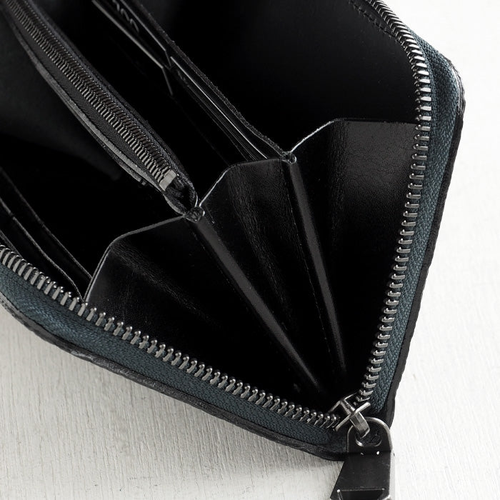 [2 colors] ZOO wallet, long wallet, shark leather, round zipper, long wallet [Z-ZLW-136], made from blue shark from Kesennuma, Miyagi Prefecture, for men, women and unisex