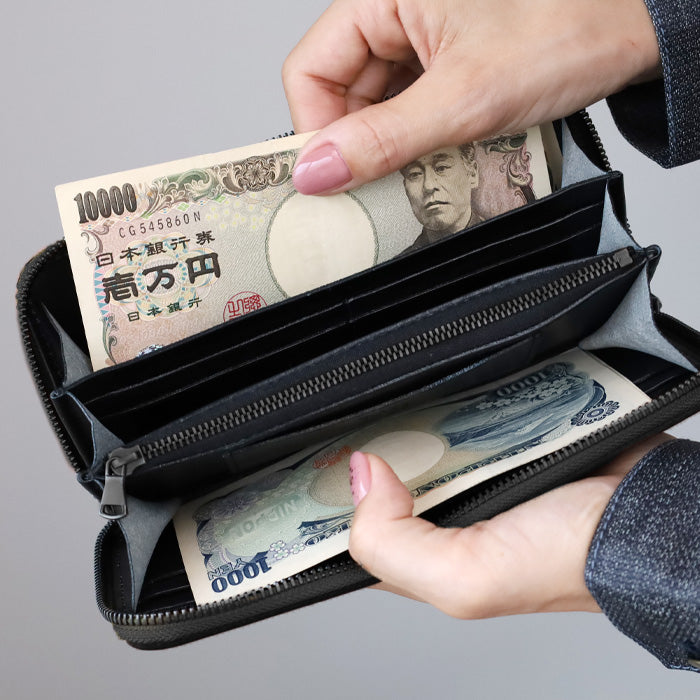 [2 colors] ZOO wallet, long wallet, shark leather, round zipper, long wallet [Z-ZLW-136], made from blue shark from Kesennuma, Miyagi Prefecture, for men, women and unisex