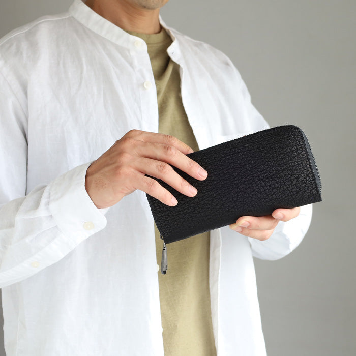 [2 colors] ZOO wallet, long wallet, shark leather, round zipper, long wallet [Z-ZLW-136], made from blue shark from Kesennuma, Miyagi Prefecture, for men, women and unisex