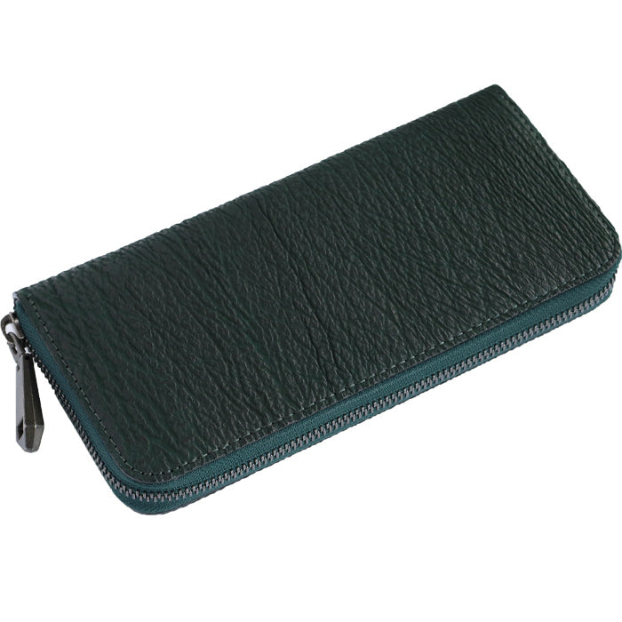 [2 colors] ZOO wallet, long wallet, shark leather, round zipper, long wallet [Z-ZLW-136], made from blue shark from Kesennuma, Miyagi Prefecture, for men, women and unisex