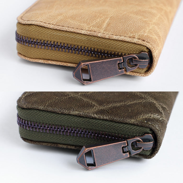 [Choose from 2 colors] ZOO Wallet Long Wallet Elephant Leather Round Zipper Long Wallet Leather Elephant Leather Cute Stylish Brown Beige Yellow Women Men [Z-ZLW-139]
