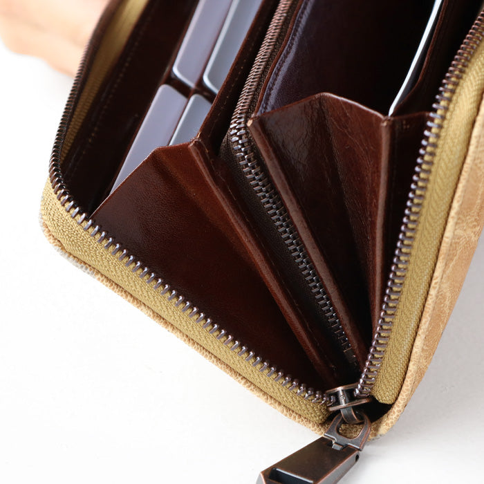 [Choose from 2 colors] ZOO Wallet Long Wallet Elephant Leather Round Zipper Long Wallet Leather Elephant Leather Cute Stylish Brown Beige Yellow Women Men [Z-ZLW-139]