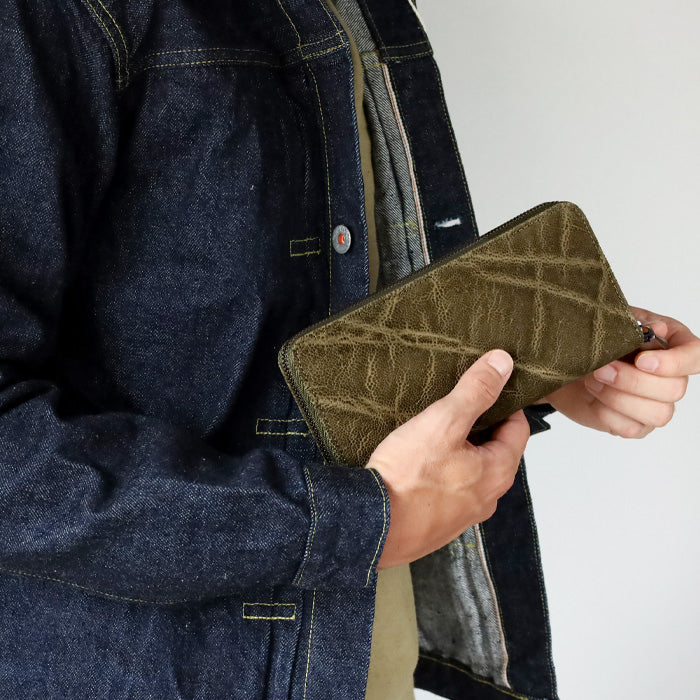 [Choose from 2 colors] ZOO Wallet Long Wallet Elephant Leather Round Zipper Long Wallet Leather Elephant Leather Cute Stylish Brown Beige Yellow Women Men [Z-ZLW-139]