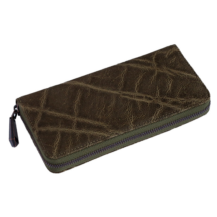 [Choose from 2 colors] ZOO Wallet Long Wallet Elephant Leather Round Zipper Long Wallet Leather Elephant Leather Cute Stylish Brown Beige Yellow Women Men [Z-ZLW-139]