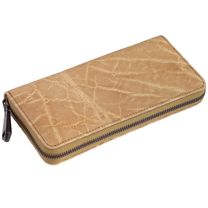 [Choose from 2 colors] ZOO Wallet Long Wallet Elephant Leather Round Zipper Long Wallet Leather Elephant Leather Cute Stylish Brown Beige Yellow Women Men [Z-ZLW-139]