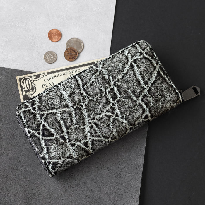 ZOO Long Wallet Elephant Leather Round Zipper Black Crush [Z-ZLW-143]