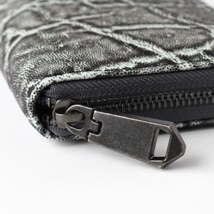 ZOO Long Wallet Elephant Leather Round Zipper Black Crush [Z-ZLW-143]