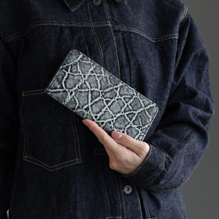 ZOO Long Wallet Elephant Leather Round Zipper Black Crush [Z-ZLW-143]