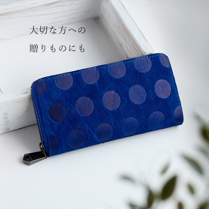 P革 右用 Lサイズ9 .Sサイズ2ロイヤルブルー 2ZK-29222 ZOO(ズー) 財布 長財布 ゾウ革 ドット柄 ラウンドファスナー ロング