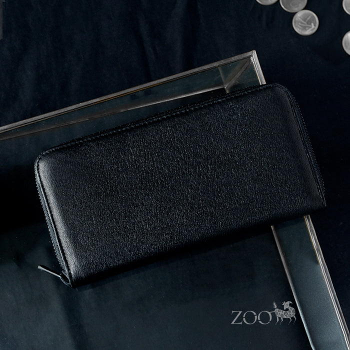 ZOO White Tail Deer Leather Long Wallet with Round Zipper, Black [Z-ZLW-153] Rare Deer Leather Wallet, Brand Name 