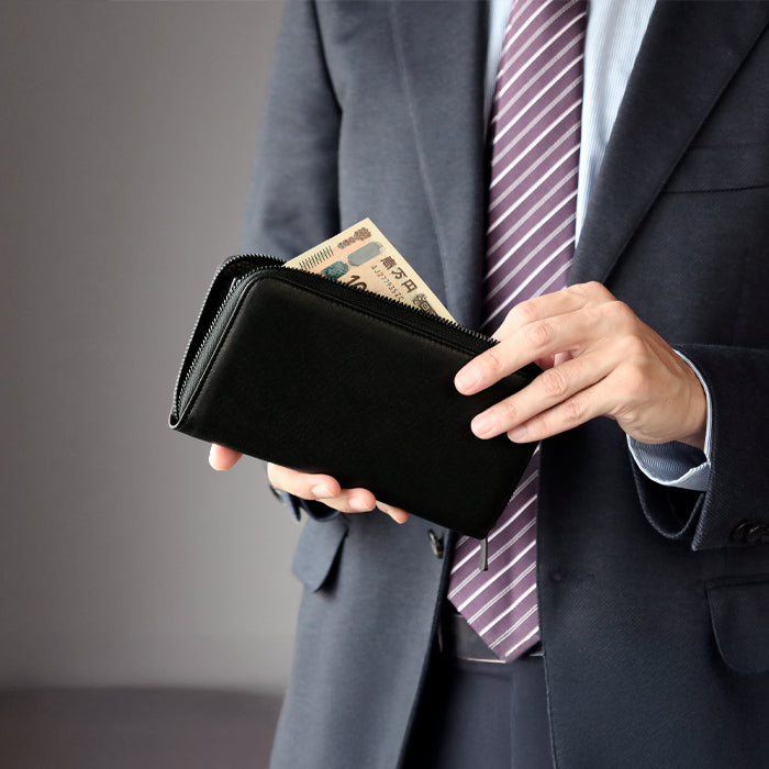 ZOO White Tail Deer Leather Long Wallet with Round Zipper, Black [Z-ZLW-153] Rare Deer Leather Wallet, Brand Name 