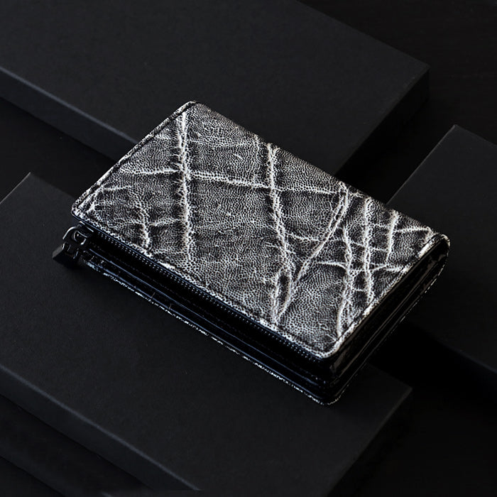 ZOO Wallet, Long Wallet, Elephant Leather Bifold Wallet, L-shaped Zipper, Black Crush [Z-ZMW-029]