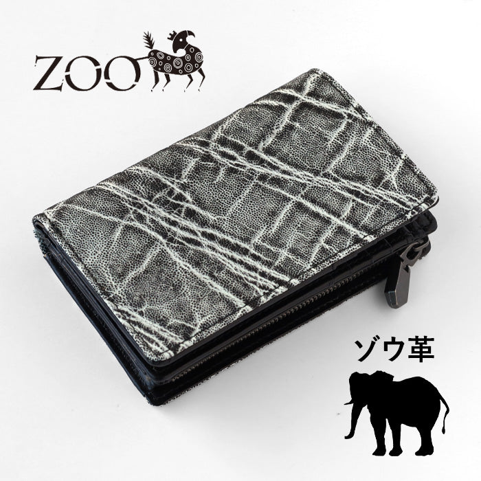 ZOO (ズー) ゾウ革 財布 二つ折り財布 L字ファスナー ブラック 