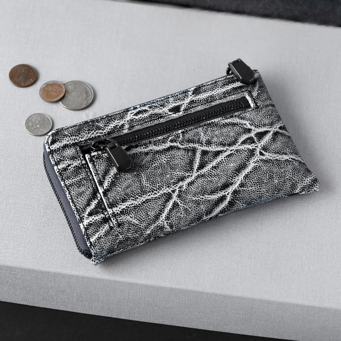 ZOO (ズー) ゾウ革 財布 薄型 L字ファスナー ミドルウォレット ブラッククラッシュ 象革 日本製 メンズ レディース [Z-ZMW-030]