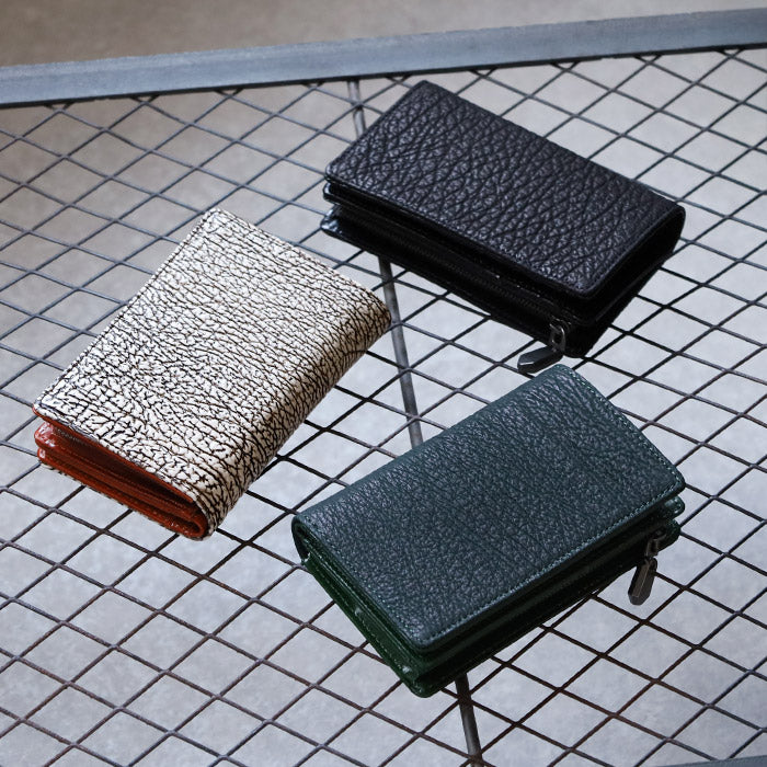 3色】ZOO (ズー) サメ革 財布 ミドル 二つ折り財布 L字ファスナー 鮫革