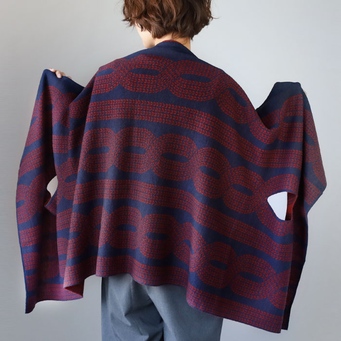 mino nico Stole Poncho Wool 100% Large Rope Pattern Ladies [214-04-05] Niigata Prefecture Gosen City Gosen Knit Brand