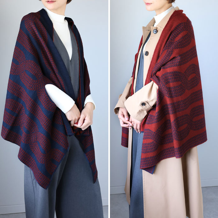 mino nico Stole Poncho Wool 100% Large Rope Pattern Ladies [214-04-05] Niigata Prefecture Gosen City Gosen Knit Brand
