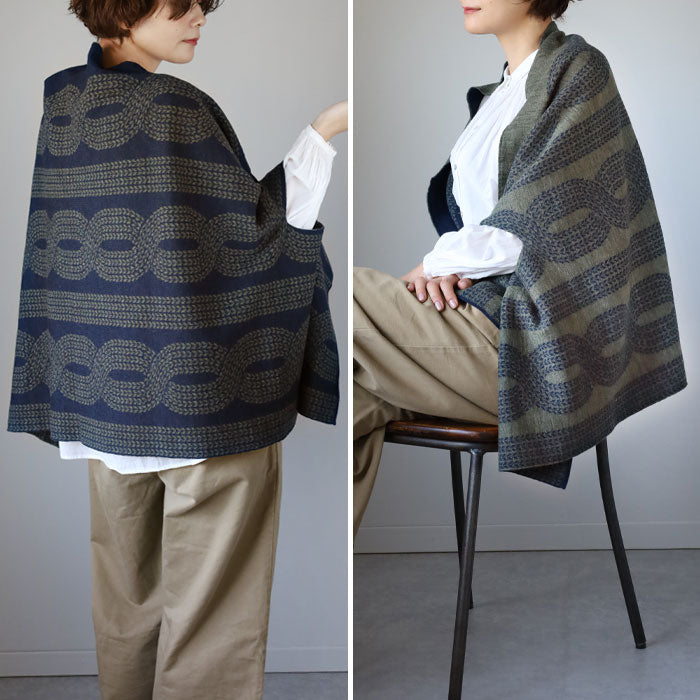 mino nico Stole Poncho Wool 100% Large Rope Pattern Ladies [214-04-05] Niigata Prefecture Gosen City Gosen Knit Brand