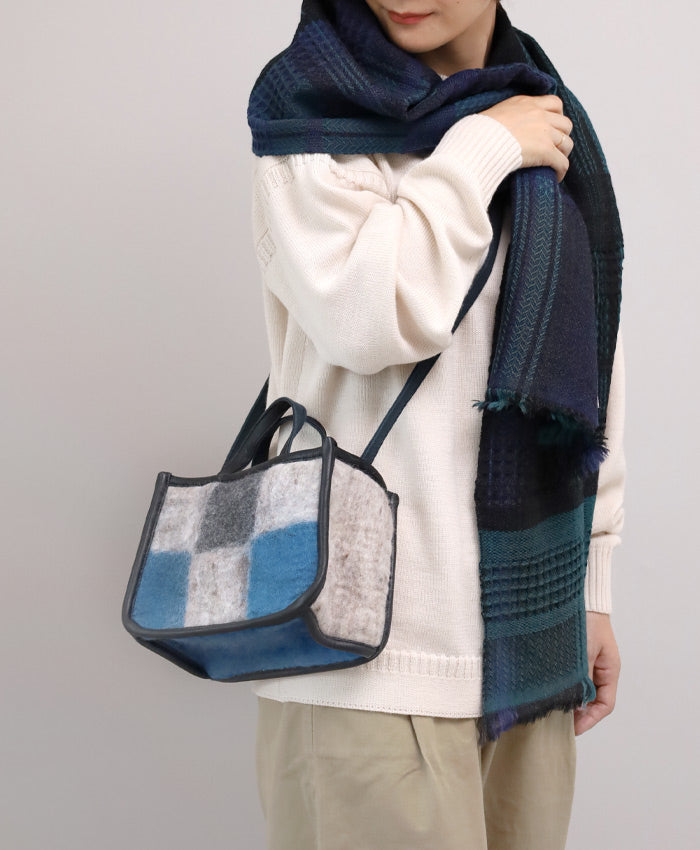 【3色】 ENA KUAM (エナクアム) フェルトバッグ ブロックチェック ミニトート [22AKU003]