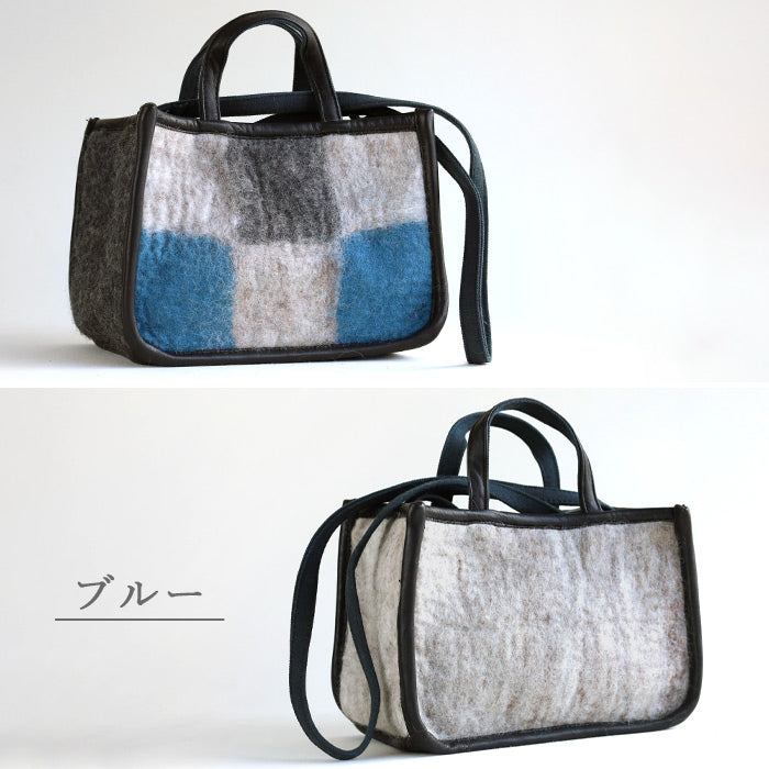 【3色】 ENA KUAM (エナクアム) フェルトバッグ ブロックチェック ミニトート [22AKU003]