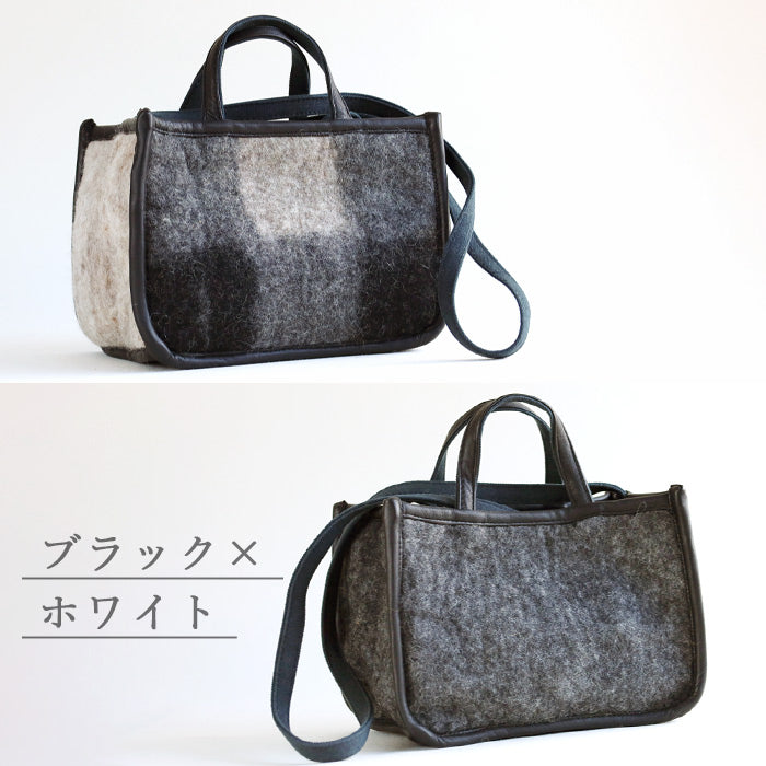 【3色】 ENA KUAM (エナクアム) フェルトバッグ ブロックチェック ミニトート [22AKU003]