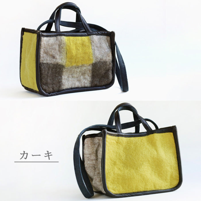 [3 colors] ENA KUAM felt bag block check mini tote [22AKU003]
