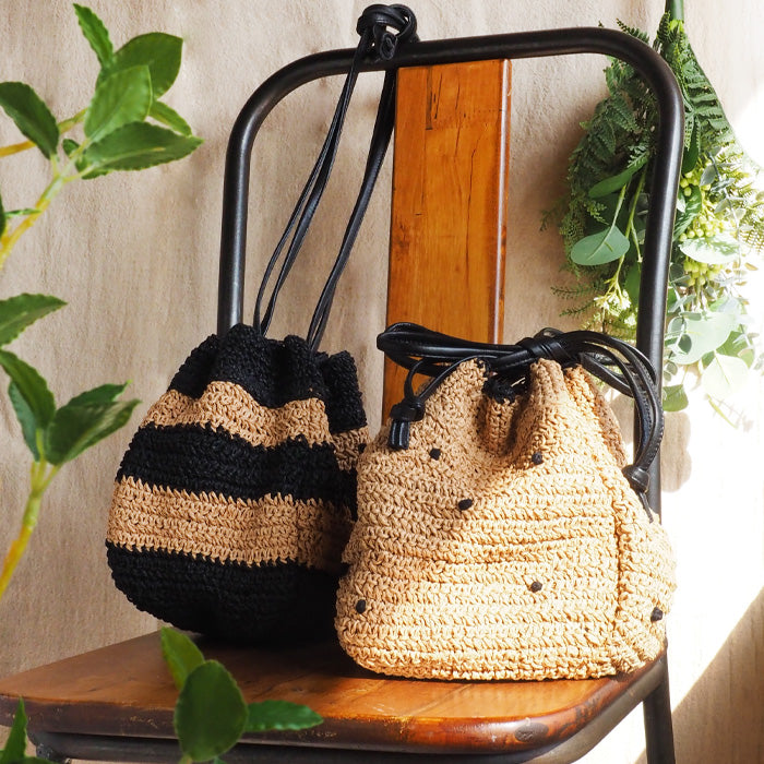 [2 patterns] ENA KUAM drawstring sacoche shoulder bag basket bag [22SKU006] 