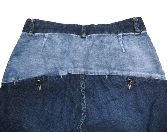 【free shipping! ] DEEP BLUE 8oz Jeans Cotton Linen Denim Bicolor Ankle Length Pants [72123] 