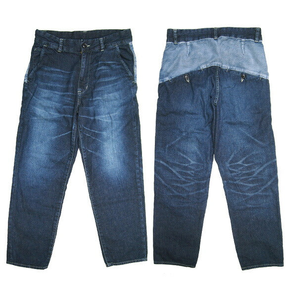 【free shipping! ] DEEP BLUE 8oz Jeans Cotton Linen Denim Bicolor Ankle Length Pants [72123] 