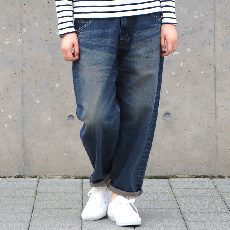 DEEP BLUE 11.5 oz wide loose denim pants Distressed Ladies [72764-2] Okayama Kurashiki Kojima jeans brand 