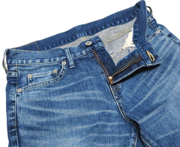 深藍色（深藍色）10oz 彈力牛仔布半低腰 5 口袋褲子做舊 [72779-USED] Okayama Kurashiki Kojima Jeans Brand 