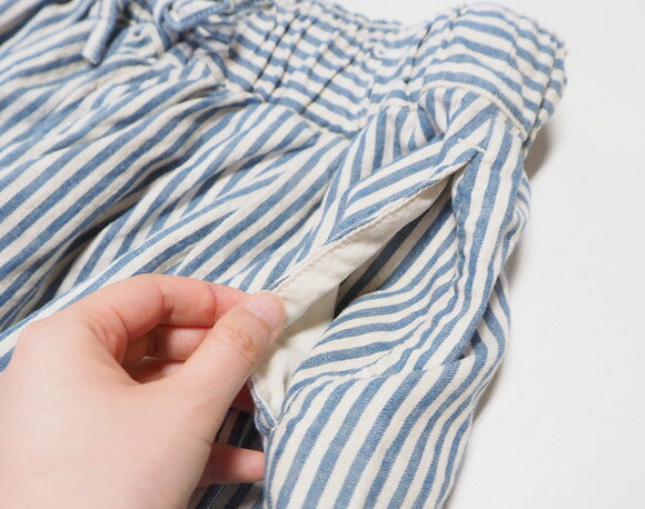 DEEP BLUE (deep blue) cotton hemp stripe BIG culottes [72832] Okayama Kurashiki Kojima jeans brand 