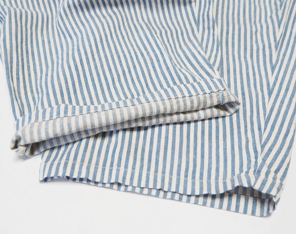 DEEP BLUE (deep blue) cotton hemp stripe BIG culottes [72832] Okayama Kurashiki Kojima jeans brand 