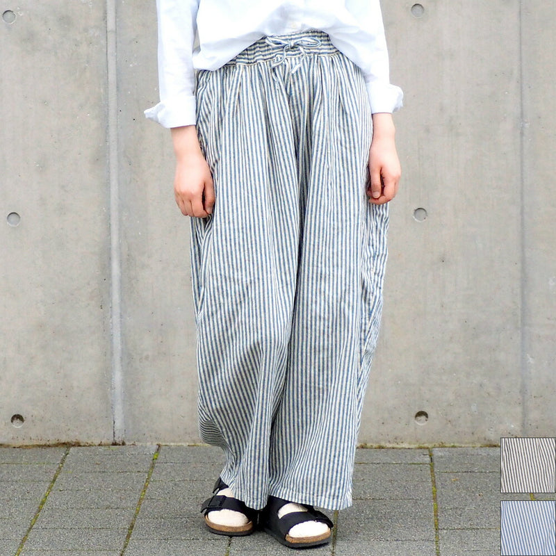 DEEP BLUE (deep blue) cotton hemp stripe BIG culottes [72832] Okayama Kurashiki Kojima jeans brand 