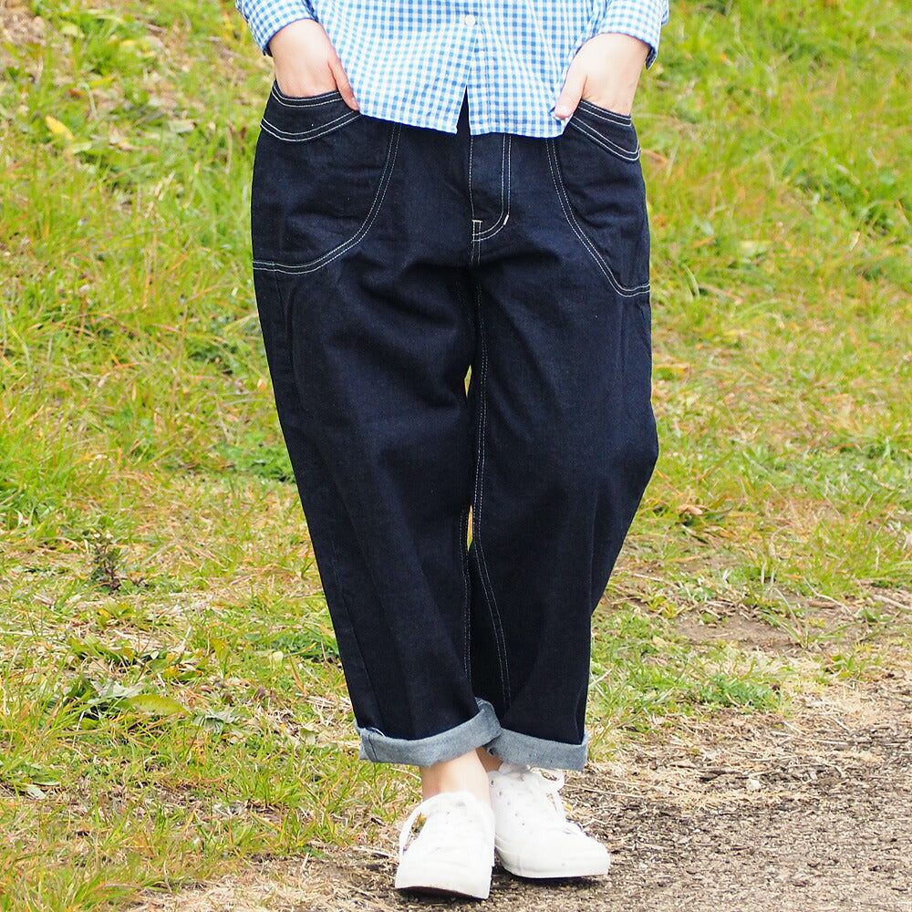 DEEP BLUE (Deep Blue) 11.5oz Wide Loose Gardening Denim Pants One