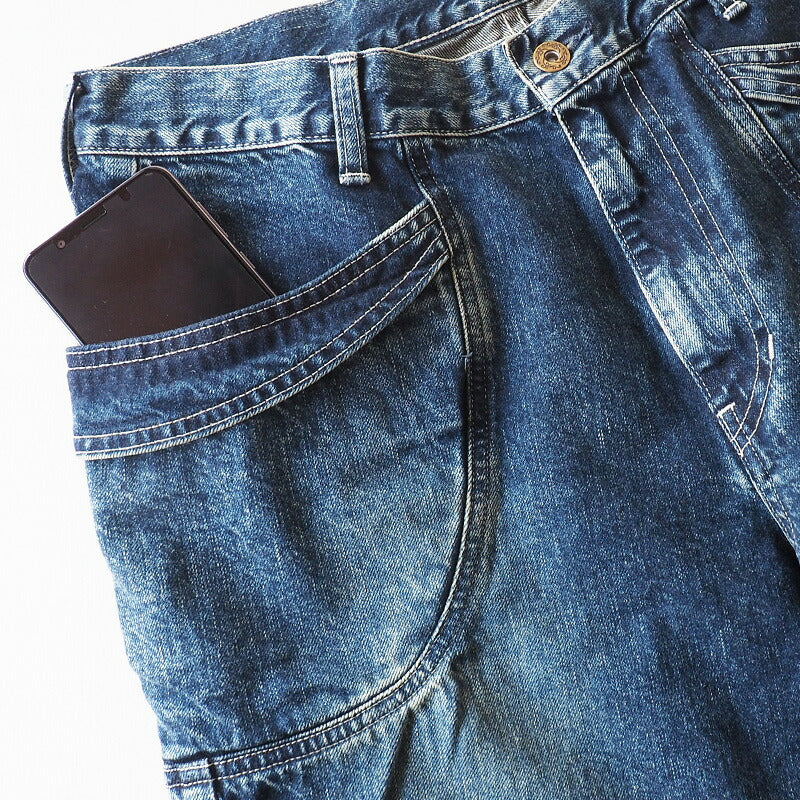 DEEP BLUE (Deep Blue) 11.5 oz Wide Loose Gardening Denim Pants Distressed [72842-2] Okayama Kurashiki Kojima Jeans Brand 