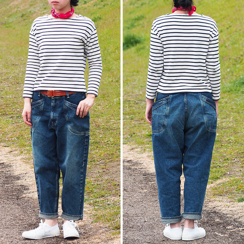 DEEP BLUE (Deep Blue) 11.5 oz Wide Loose Gardening Denim Pants Distressed [72842-2] Okayama Kurashiki Kojima Jeans Brand 