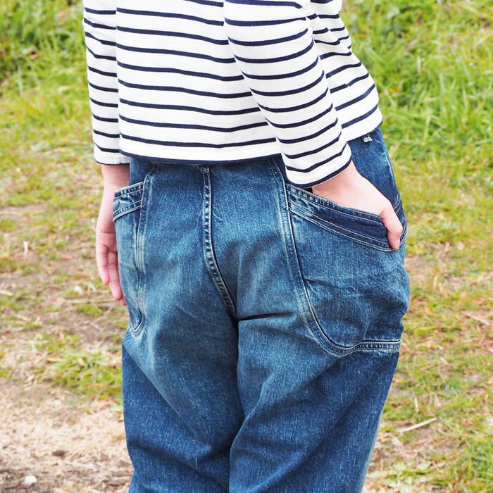 深藍色（深藍色）11.5 盎司寬寬鬆園藝牛仔褲做舊 [72842-2] Okayama Kurashiki Kojima Jeans Brand 
