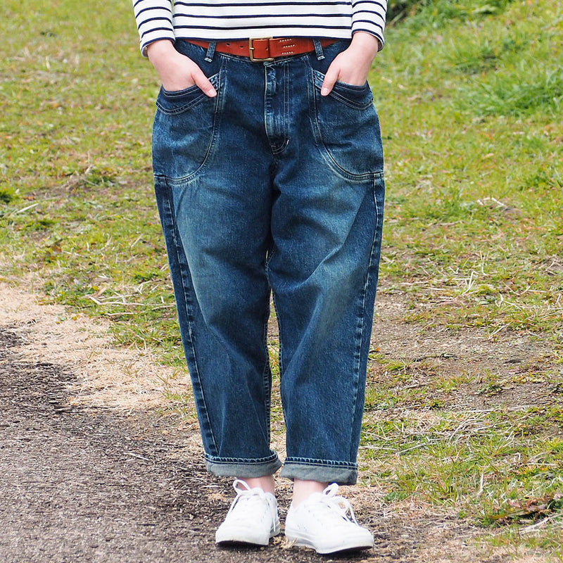 DEEP BLUE (Deep Blue) 11.5 oz Wide Loose Gardening Denim Pants Distressed [72842-2] Okayama Kurashiki Kojima Jeans Brand 