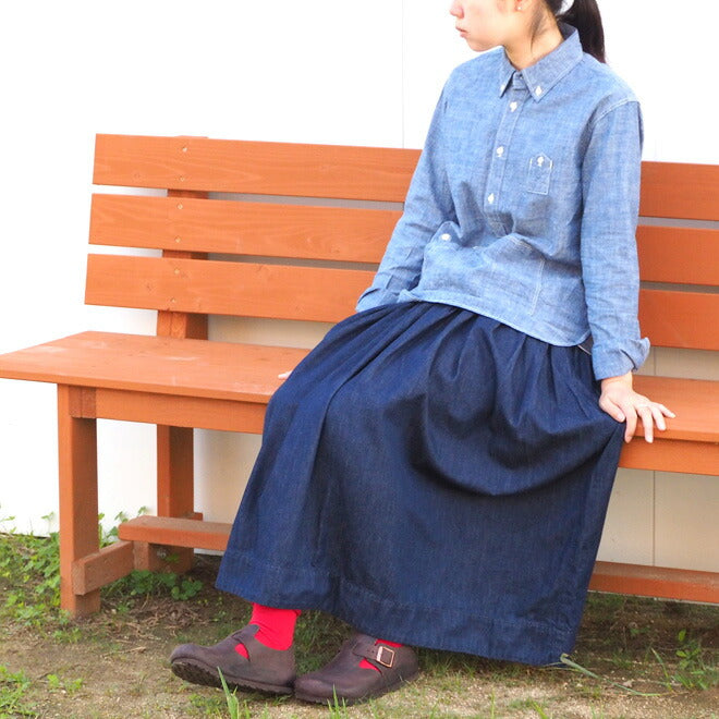 DEEP BLUE (Deep Blue) Denim Gathered Skirt One Wash Calf Length [72845] Okayama Kurashiki Kojima Jeans Brand 